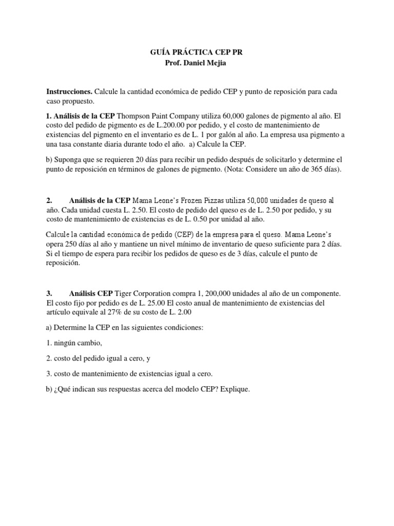 Cálculo de CEP y Punto de Reposición | PDF