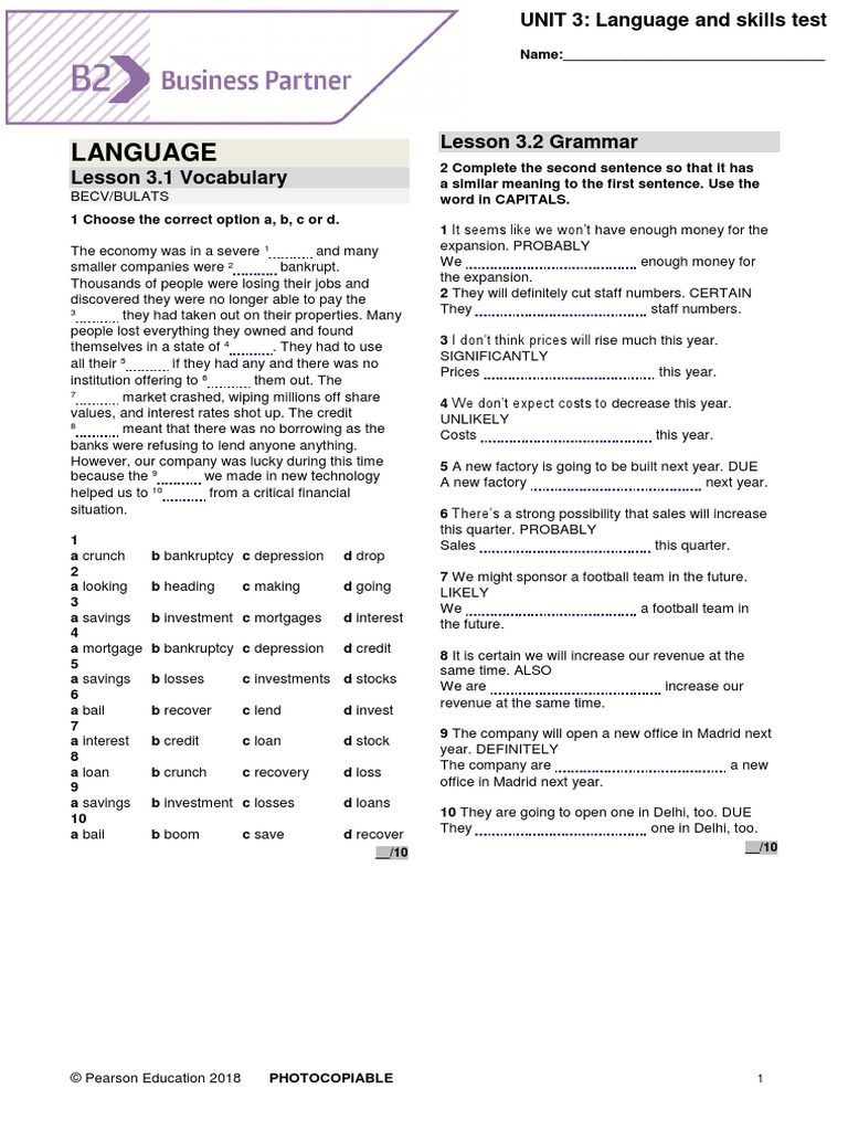 Bp B2 Tests Unit3 Pdf Sales Interest