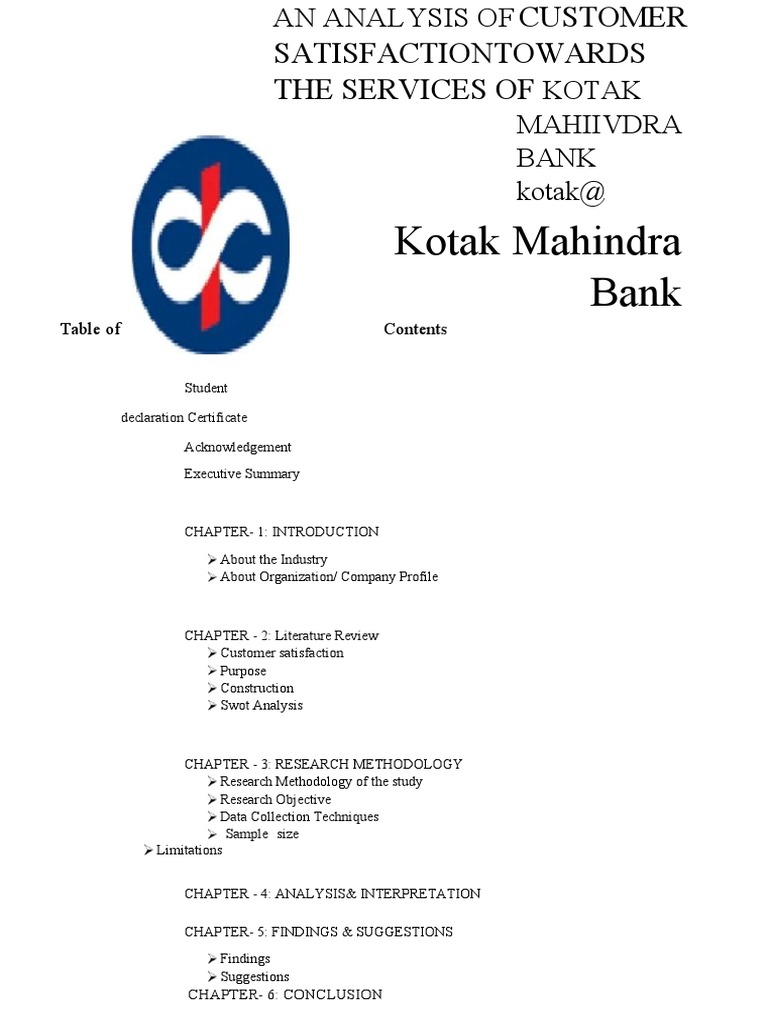 Project On Kotak Mahindra Bank | PDF | Customer Satisfaction