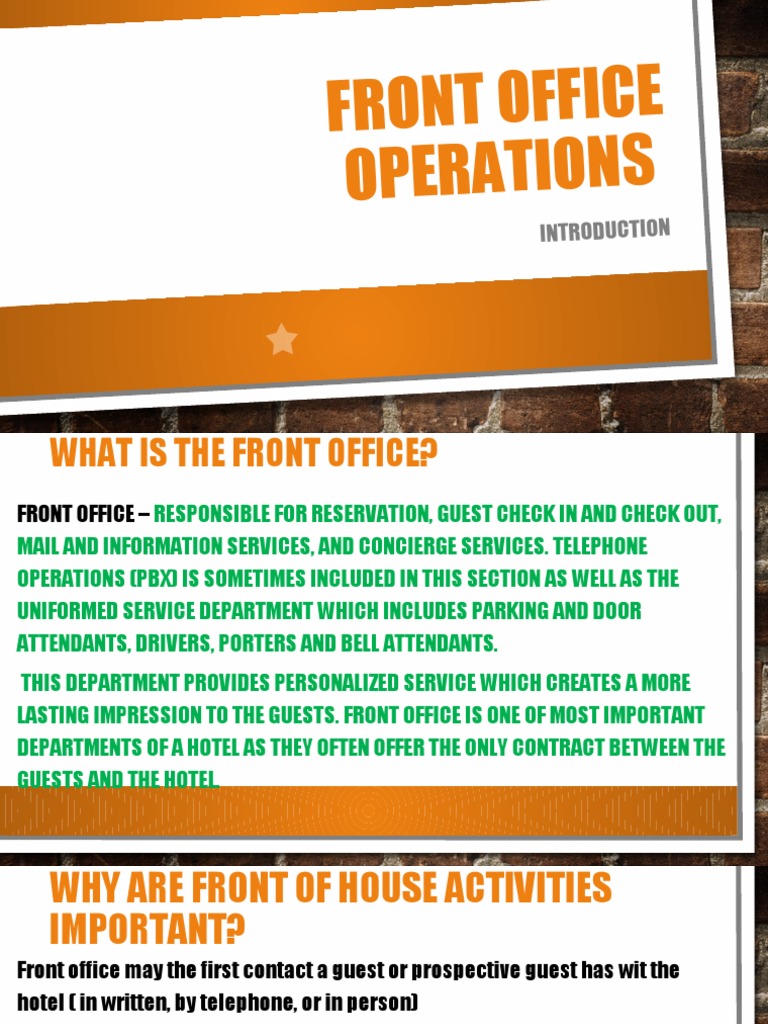 Front Office Operations Introduction PDF Cash Baggage