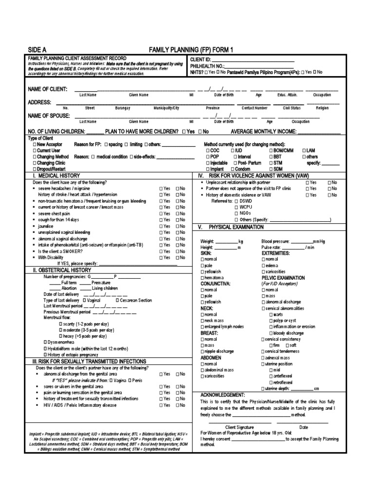 FP Form1 V3.0 2016 | PDF | Human Reproduction | Female Mammals