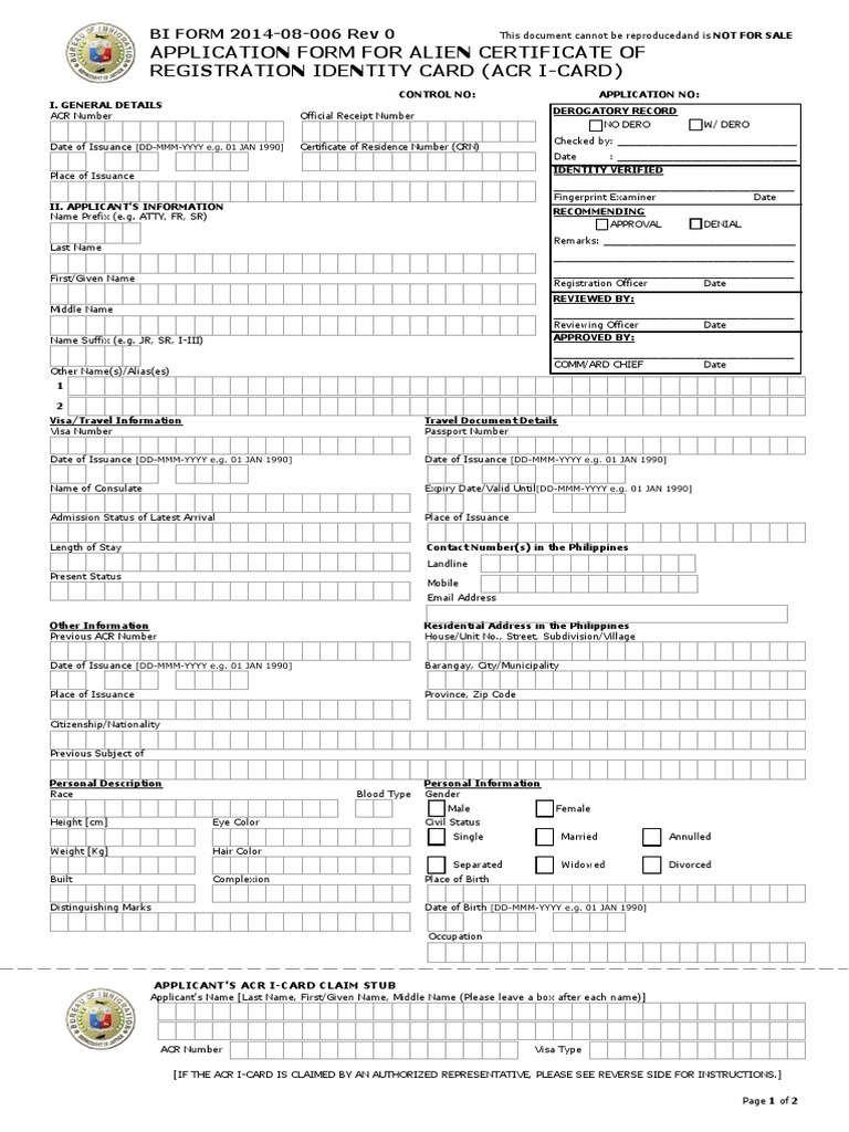 Application Form For ACR ICARD NEW (Fillable) PDF Identity