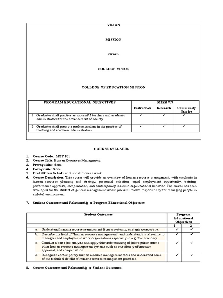 HR Management Course Syllabus | PDF | Human Resource Management | Business