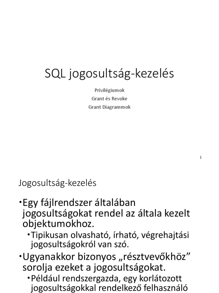 SQL Jogosultság-Kezelés. Privilégiumok Grant És Revoke Grant Diagrammok ...
