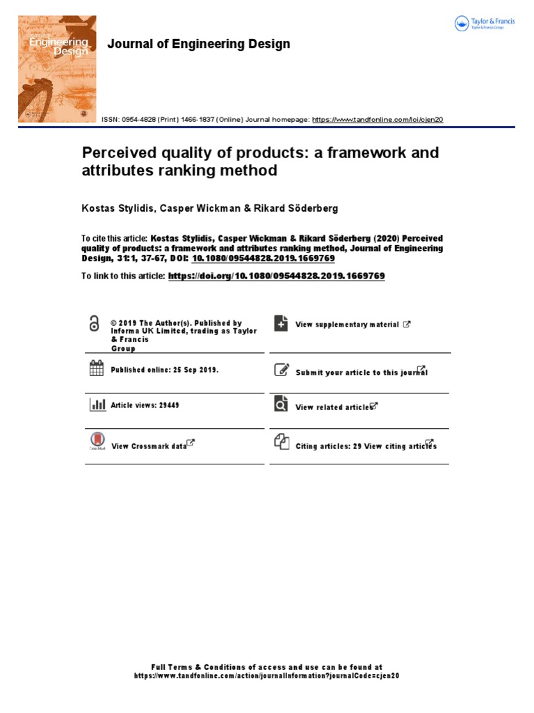Perceived Quality of Products A Framework and Attributes Ranking Method ...