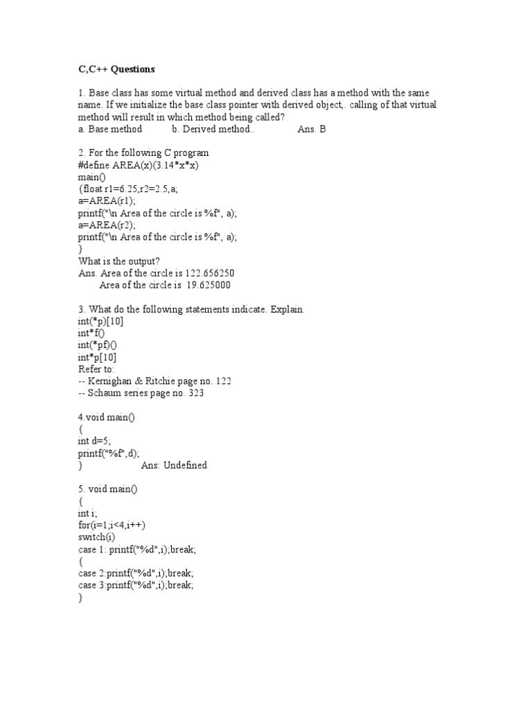 C, C++ Questions | PDF | Class (Computer Programming) | Pointer ...