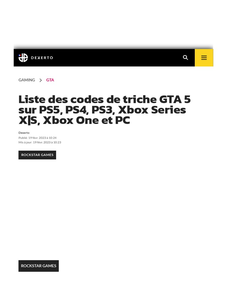 Liste Des Codes de Triche GTA 5 Sur PS5, PS4, PS3, Xbox Series X - S, Xbox  One Et | PDF | Jeux vidéo | Consoles de jeux vidéo de salon, image size:768x1024