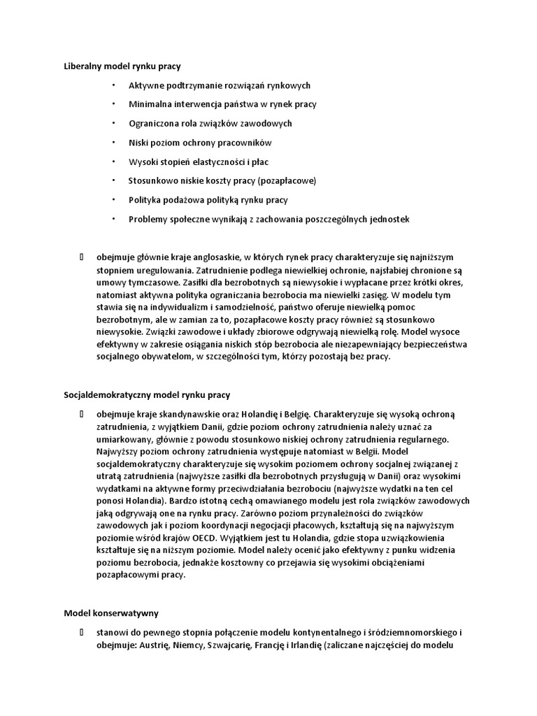 Liberalny model rynku pracy | PDF