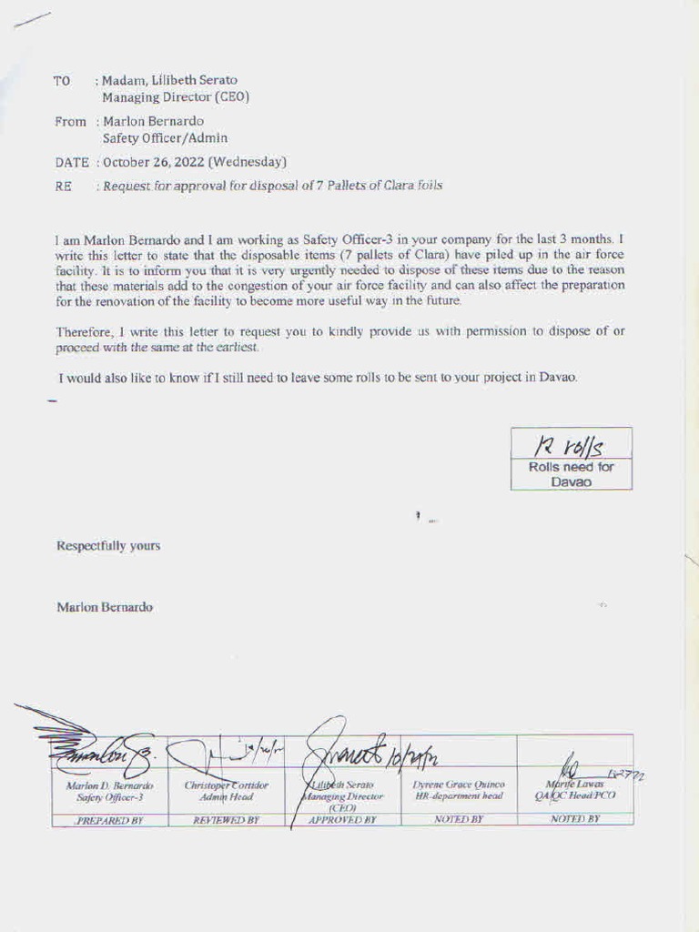 Request letter of disposal pdf