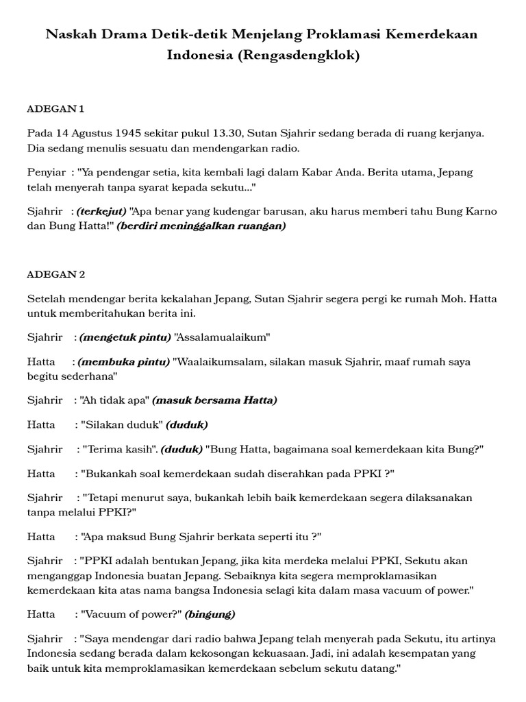 Naskah Drama Detik-Detik Menjelang Proklamasi Kemerdekaan Indonesia | PDF