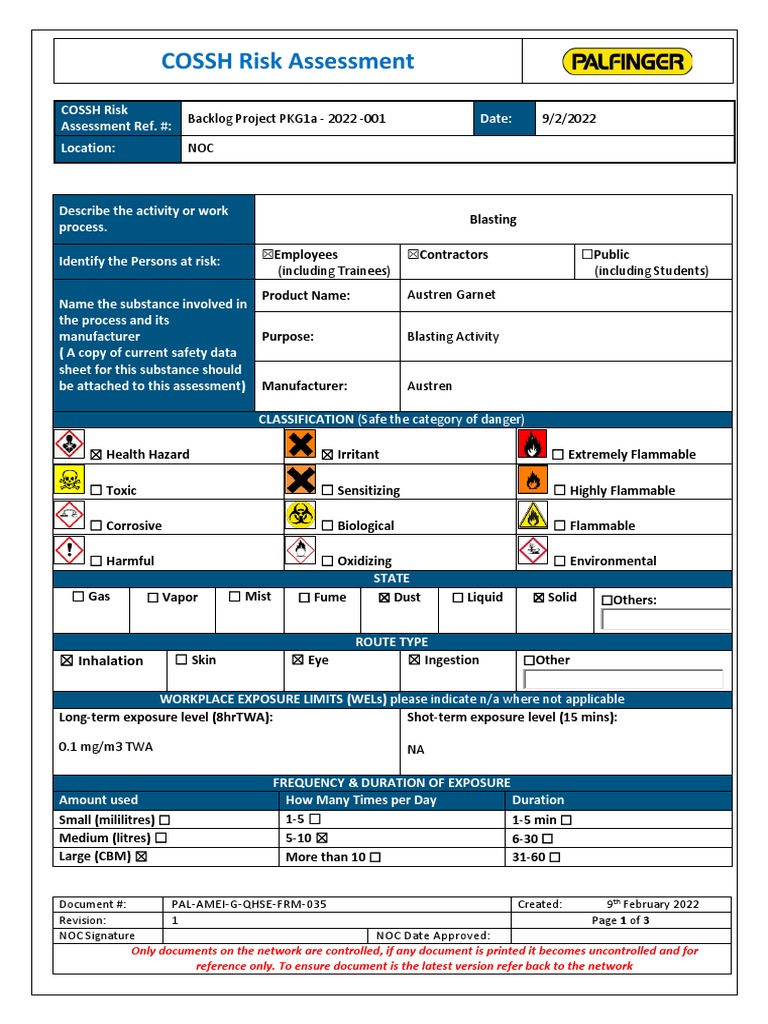 Austren Garnet Blasting Risk Assessment | PDF | Personal Protective ...