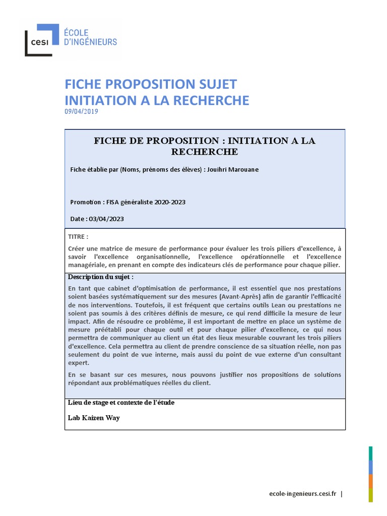 Initiation Recherche - Proposition de Sujet - en | PDF