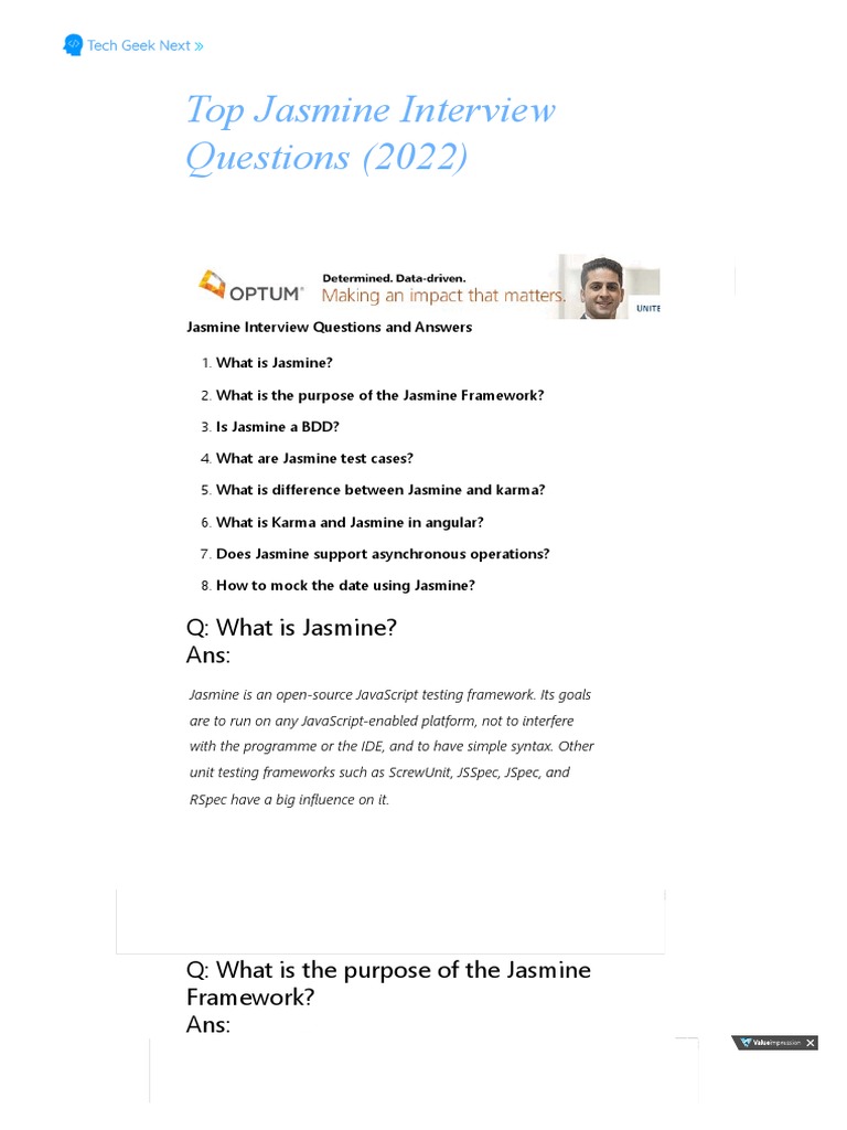 Top Jasmine Interview Questions (2022) TechGeekNxt PDF Java