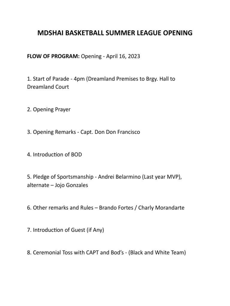 MDSHAI Basketball League Opening Program | PDF