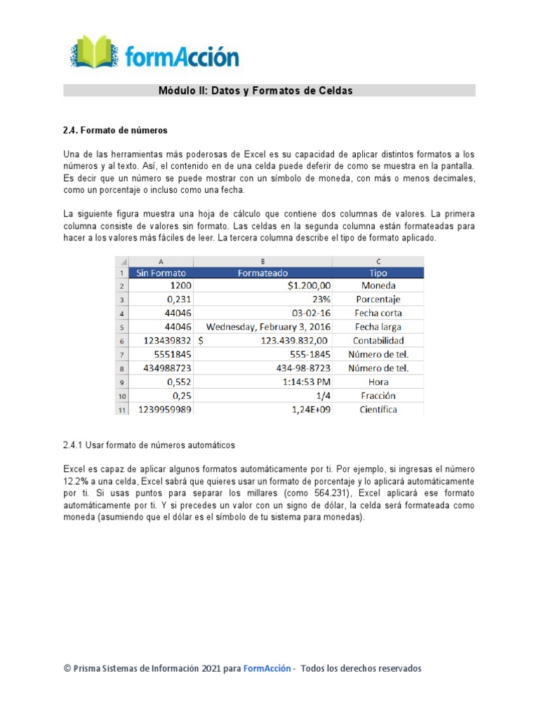 Formatos de Numero Modulo 2 | PDF | Microsoft Excel | Decimal