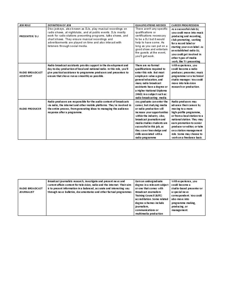 Job Roles PDF Disc Jockey Broadcasting