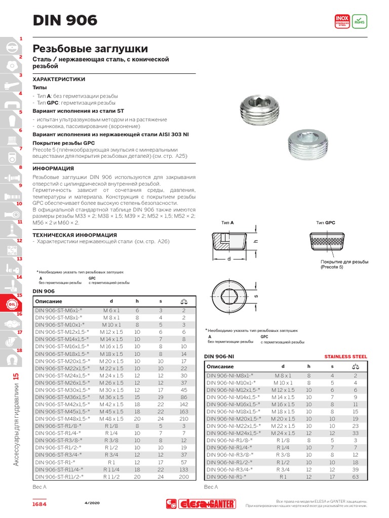DIN 906 Резьбовые заглушки | PDF