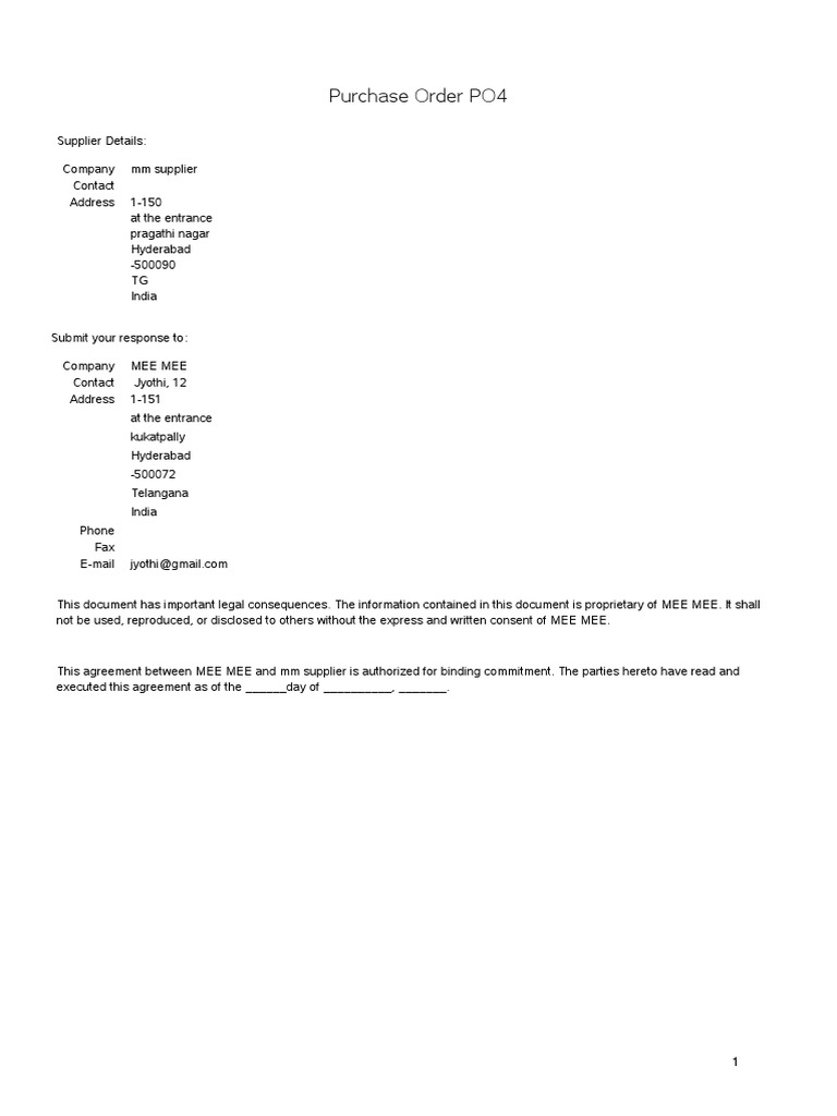 Purchase order po4 order for 100 units of mm item1a from mm supplier
