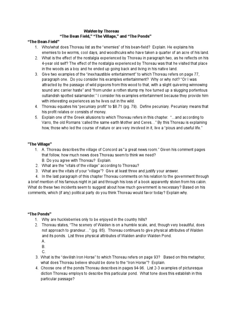 Walden by Thoreau The Bean Field, The Village, The Ponds PDF