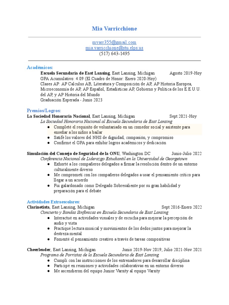 Resume in Spanish PDF - 1686406215