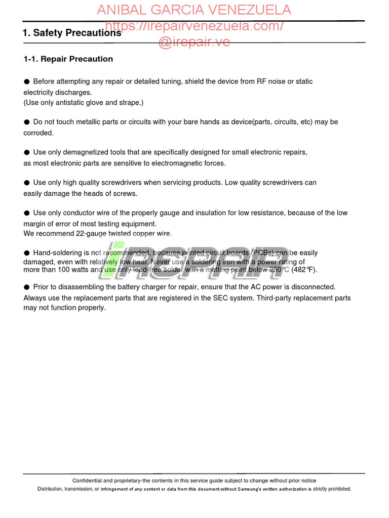 Safety Guidelines and Technical Specifications for Repairing Mobile