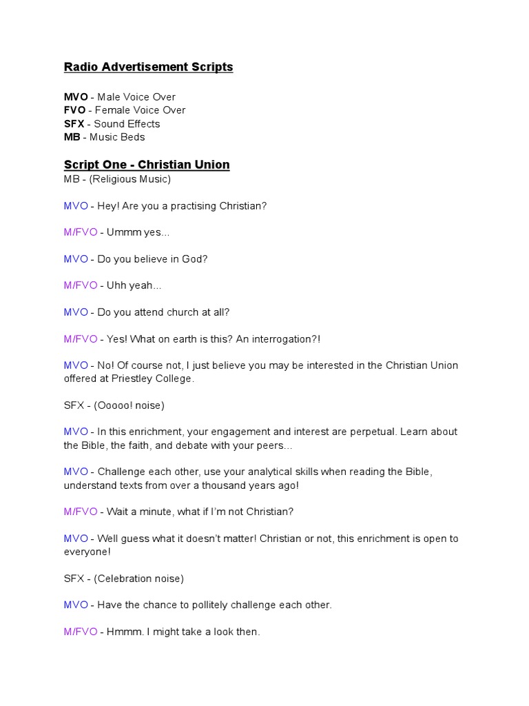 Radio Ad Scripts for College Enrichments | PDF