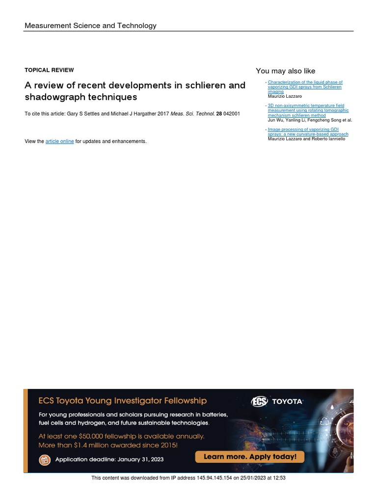 A Review of Recent Developments in The Schlieren and Shadowgraph ...