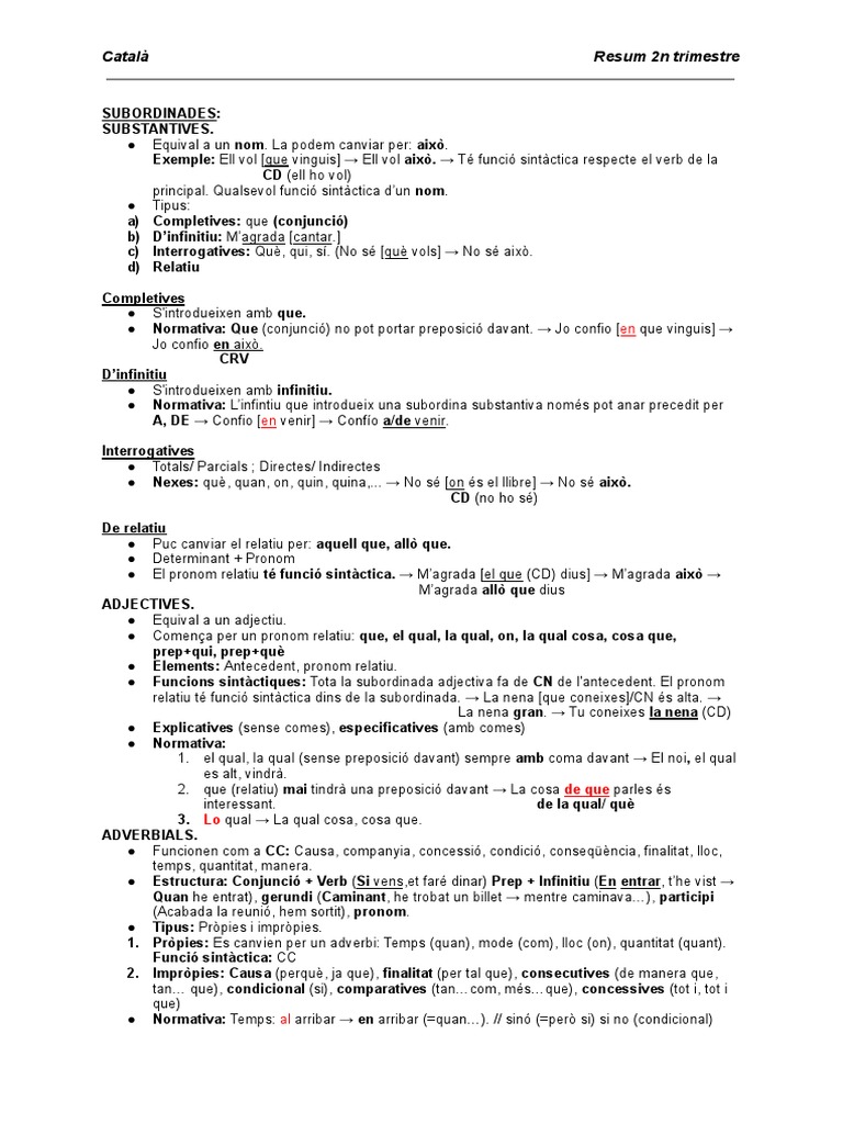 Resum 2n Triemstre Català PDF
