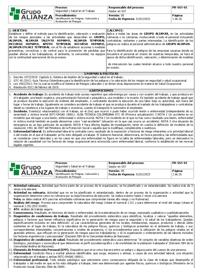 PR-SST-01_V01 Identificación de Peligros, Valoración y Evaluación de ...