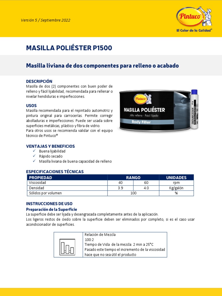 Ficha Tecnica Masilla-Poliester-P1500-1 | PDF