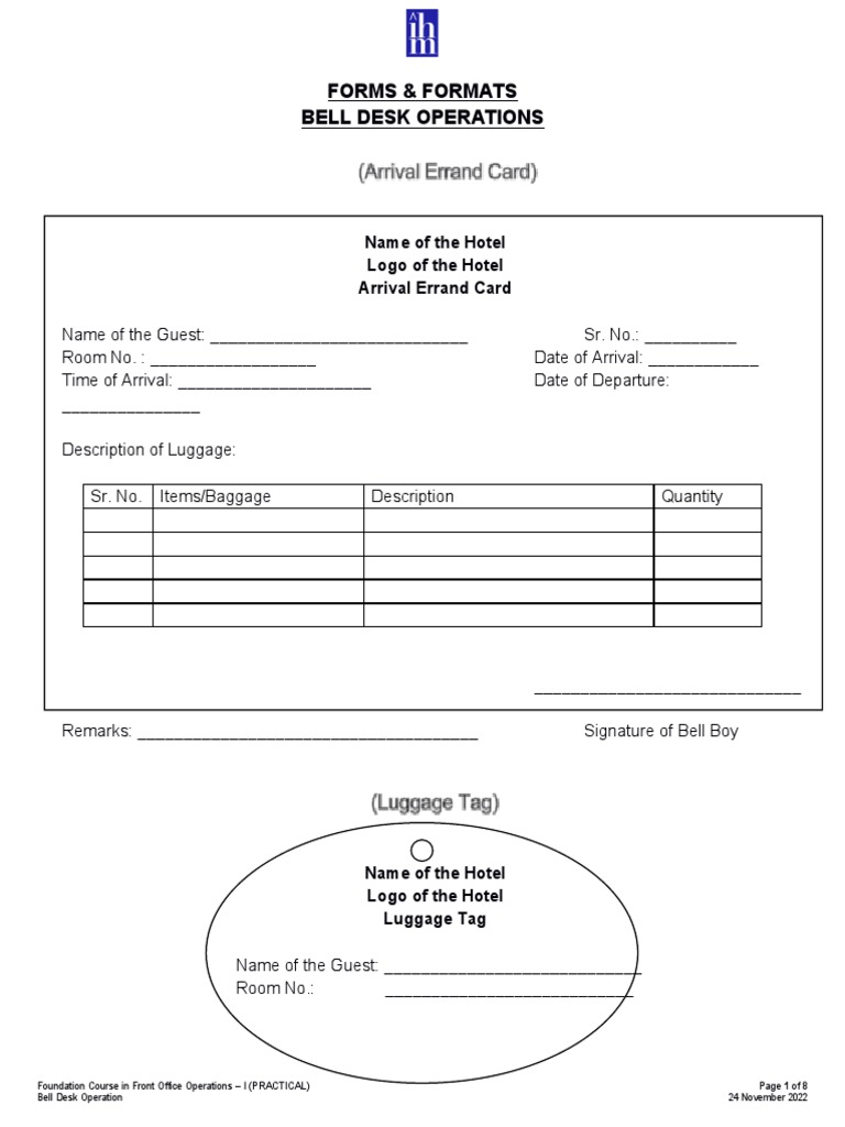CopyForms & Formats For Bell Desk Operation PDF Baggage