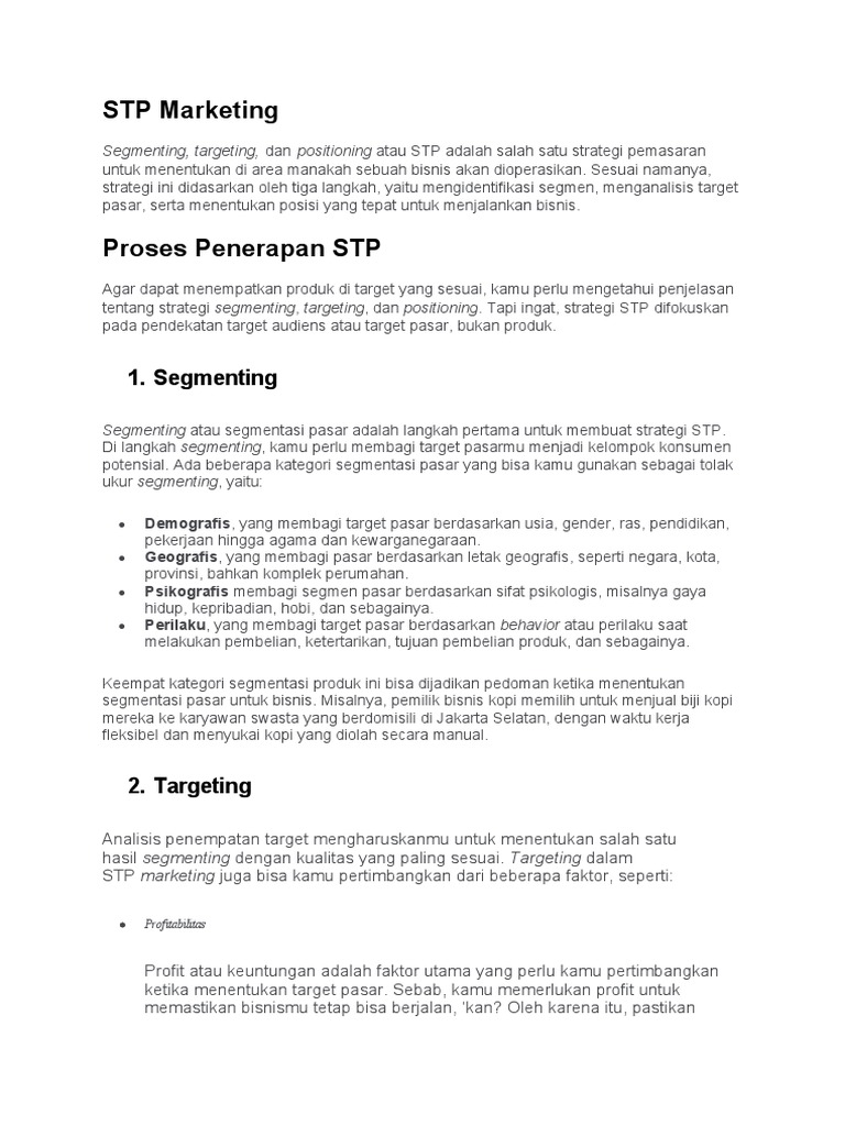 Strategi STP dalam Pemasaran Bisnis | PDF