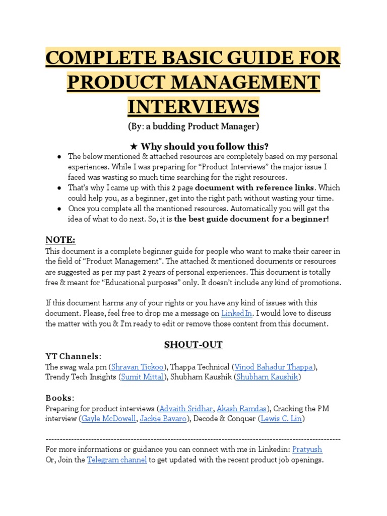 Product Management Interview Guide Document and Resources | PDF