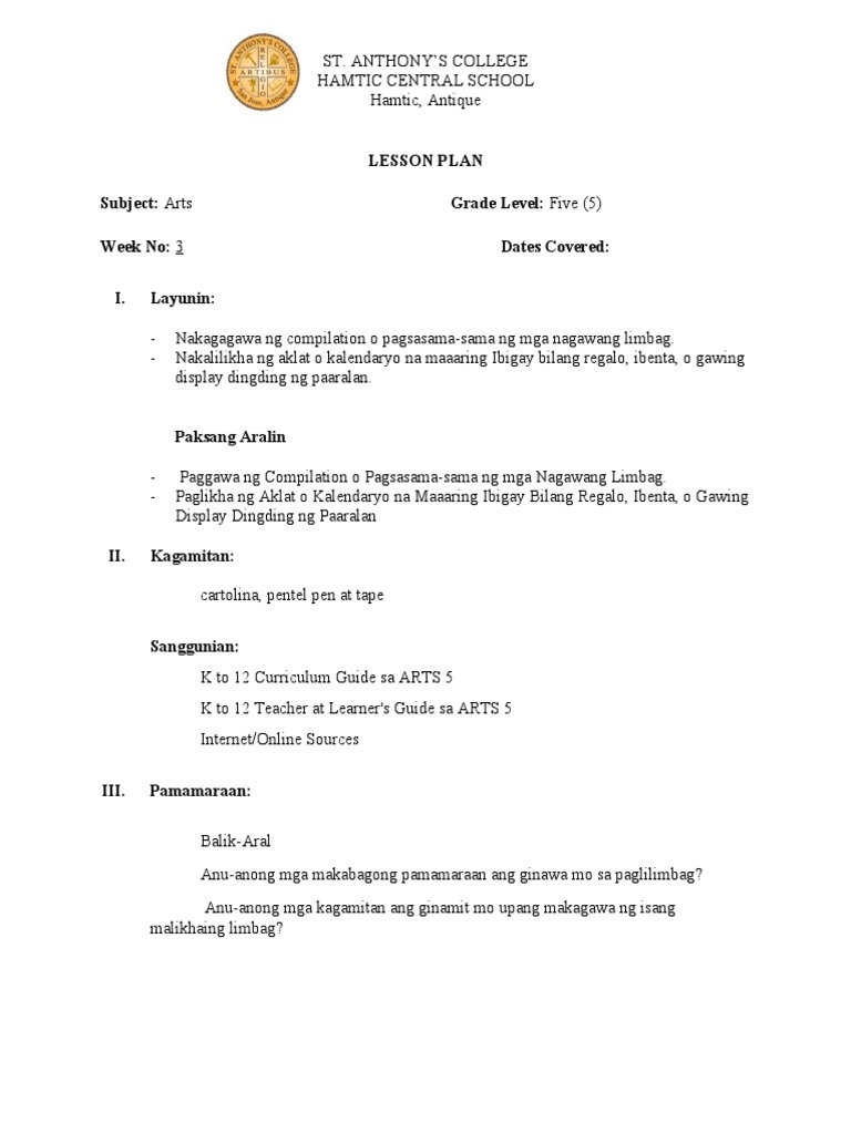 Lesson Plan Art 5 | PDF