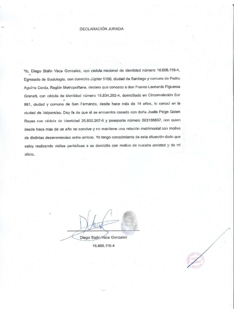 Declaracion Jurada Divorcio Mutuo Acuerdo | PDF