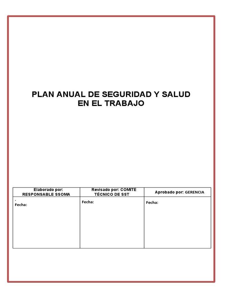 Plan Anual de Seguridad y Salud en El Trabajo | PDF