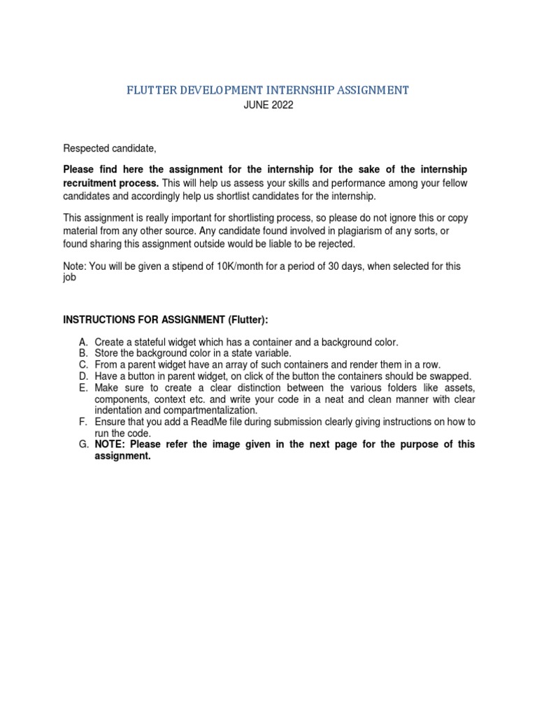 Flutter Internship Assignment Guidelines | PDF