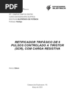 Retificador Trifásico de 6 Pulsos Controlado A Tiristor (SCR), Com Carga Resistiva