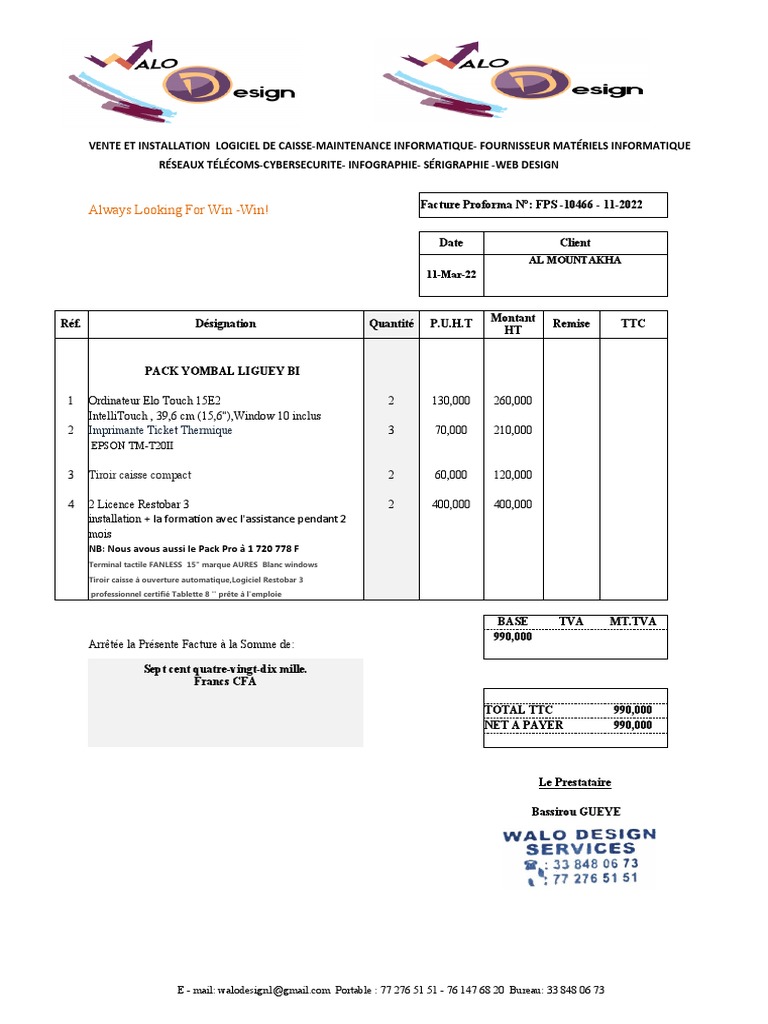 Facture Proforma pour Matériel Informatique | PDF | Taxe sur la valeur ...