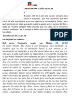 Ración para Iniciar El Año Escolar Monición de Entrada: Del Santo Evangelio Según San Mateo 25, 14-30