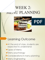 Week 2: Menu Planning