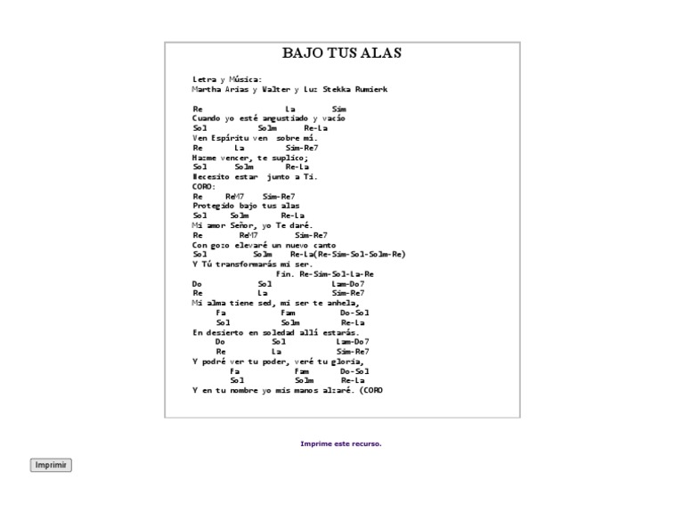 Bajo tus alas: letra y acordes | PDF