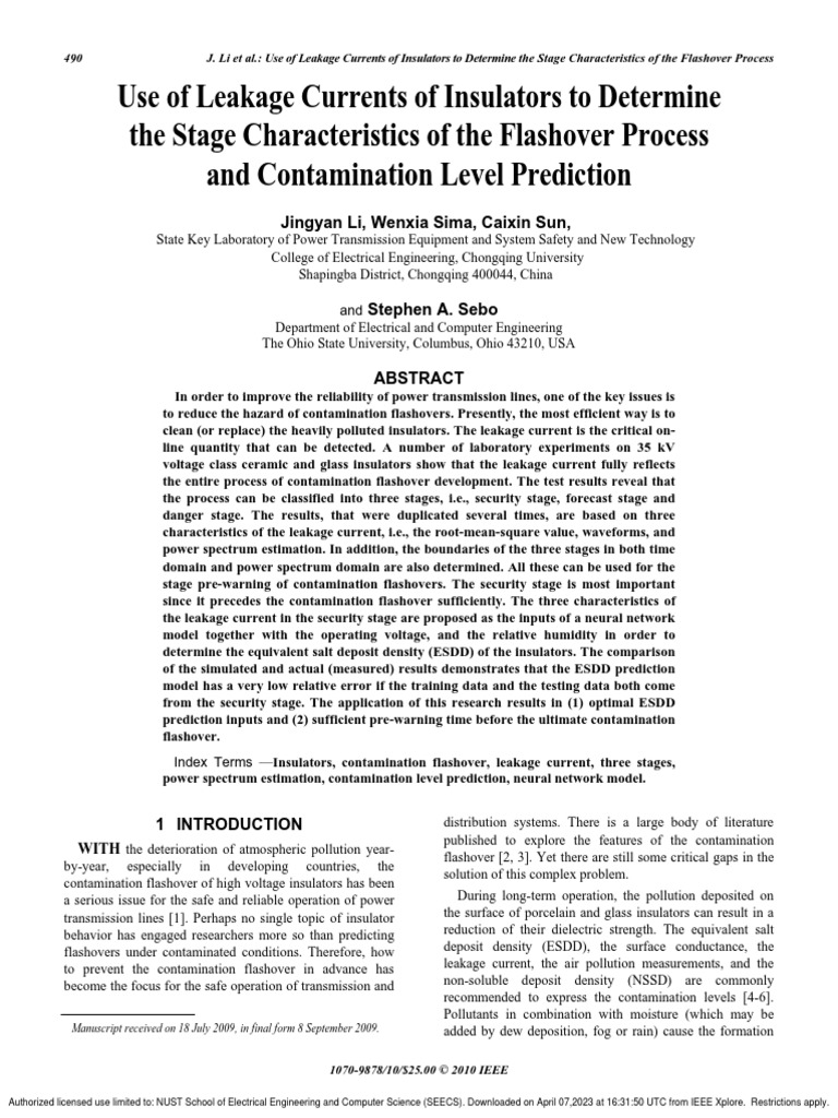 Use of Leakage Currents of Insulators To Determine The Stage ...