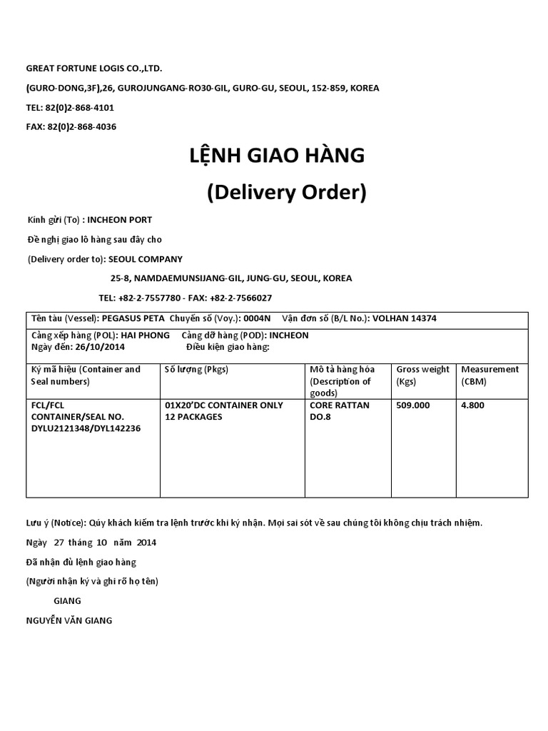 Delivery Order | PDF