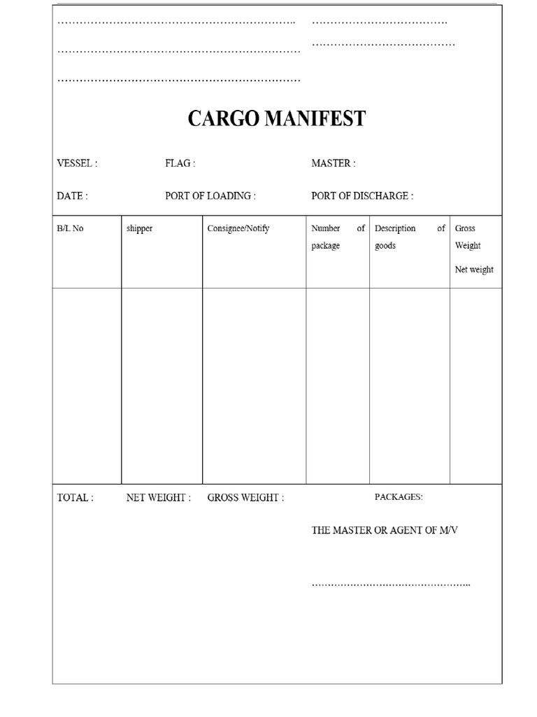 Cargo Manifest | PDF