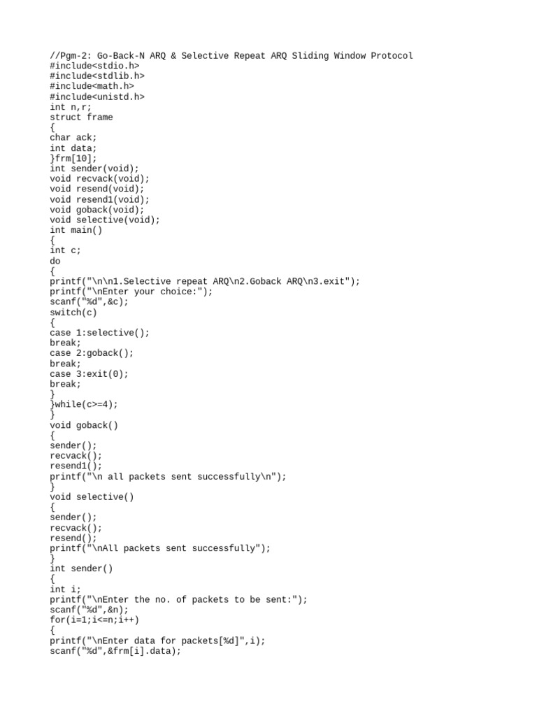 Implementation of Go-Back-N and Selective Repeat ARQ Sliding Window ...