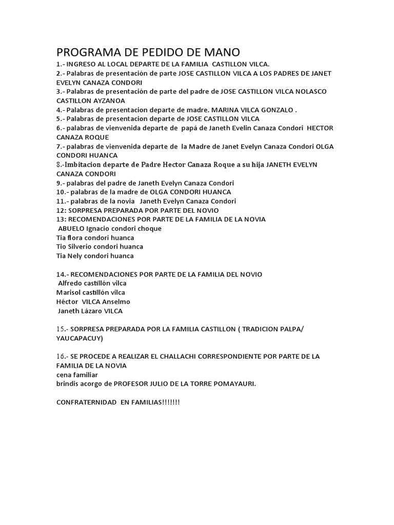 Programa de Pedido de Mano Castillón-Canaza | PDF