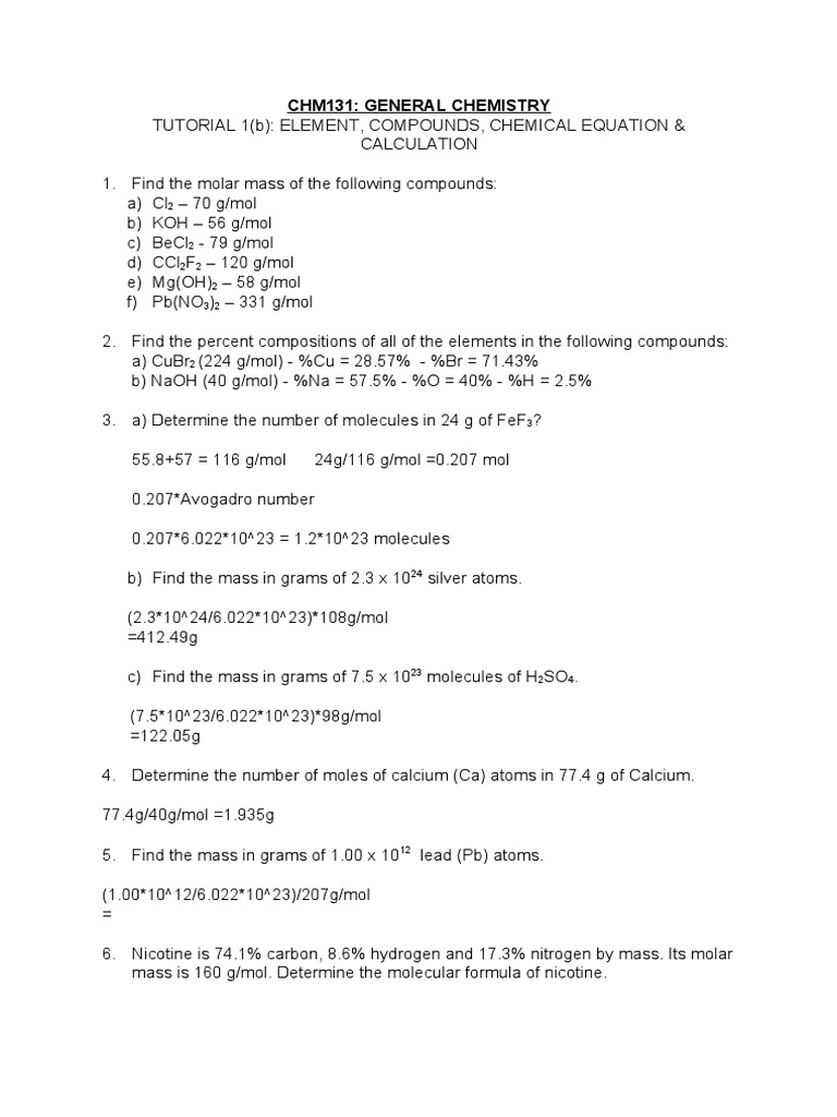 Molar Mass and Chemical Equations Guide | PDF | Mole (Unit) | Ethanol