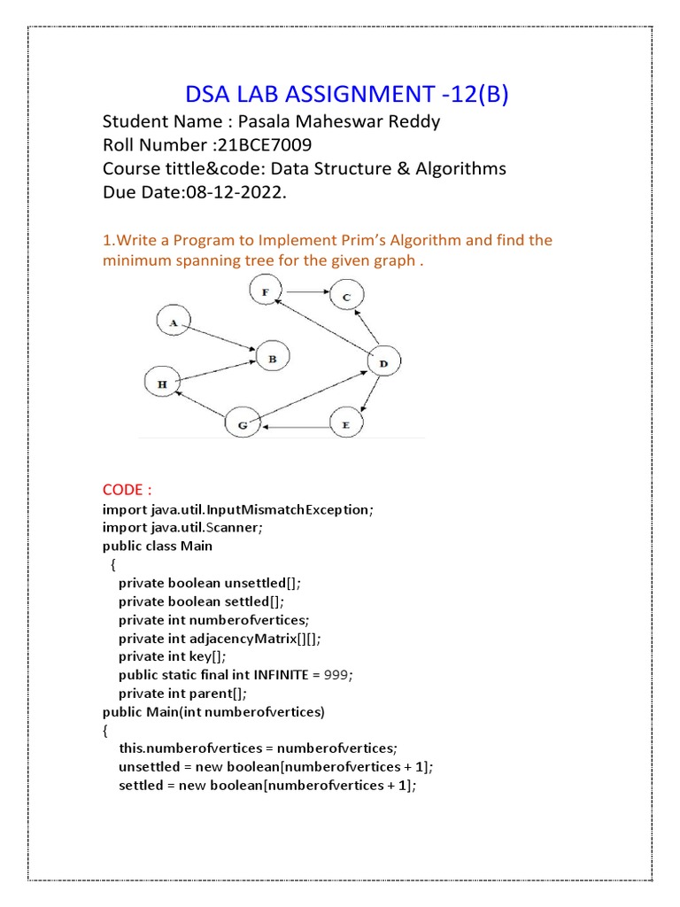 Dsa Lab Assignment12 (B) 21bce7009 PDF