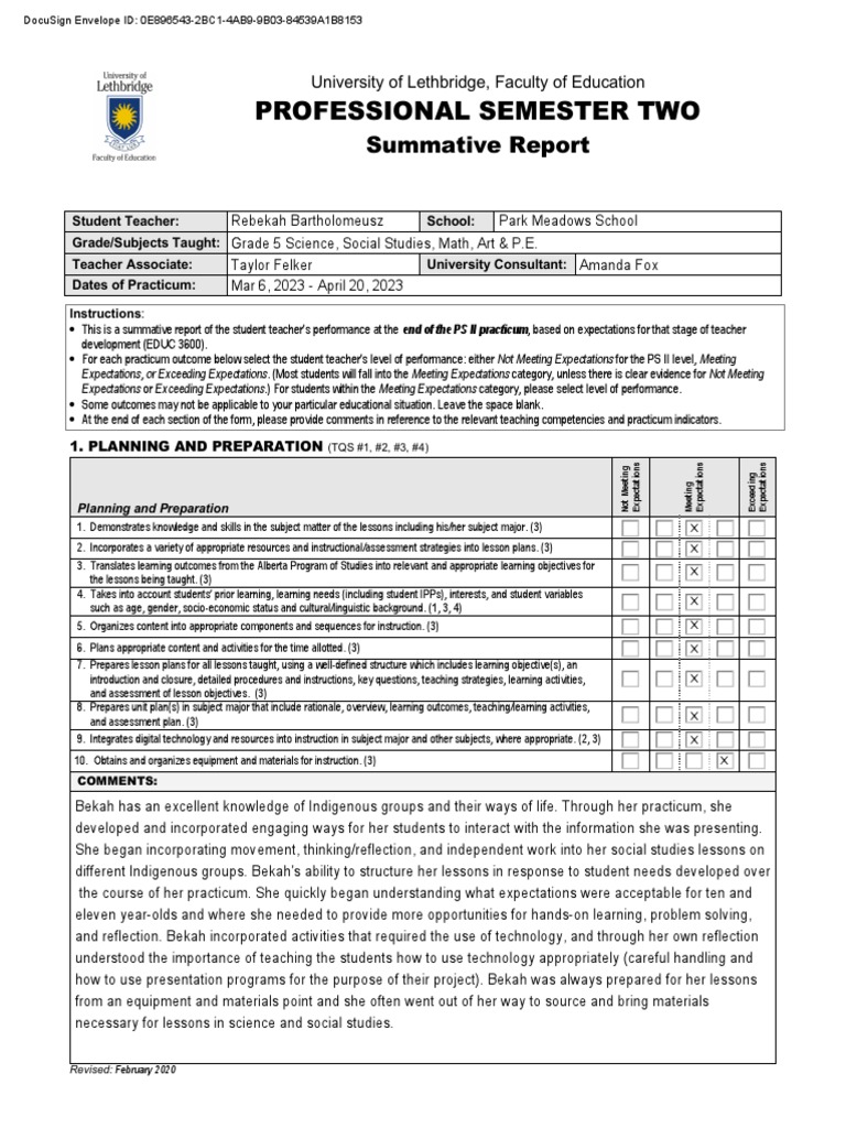 PS II Student Teacher Summative Report | PDF | Educational Assessment ...